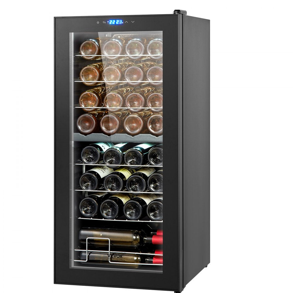 VEVOR 32-Bottle Wine Cooler Dual Zone Freestanding Refrigerator with LED Light