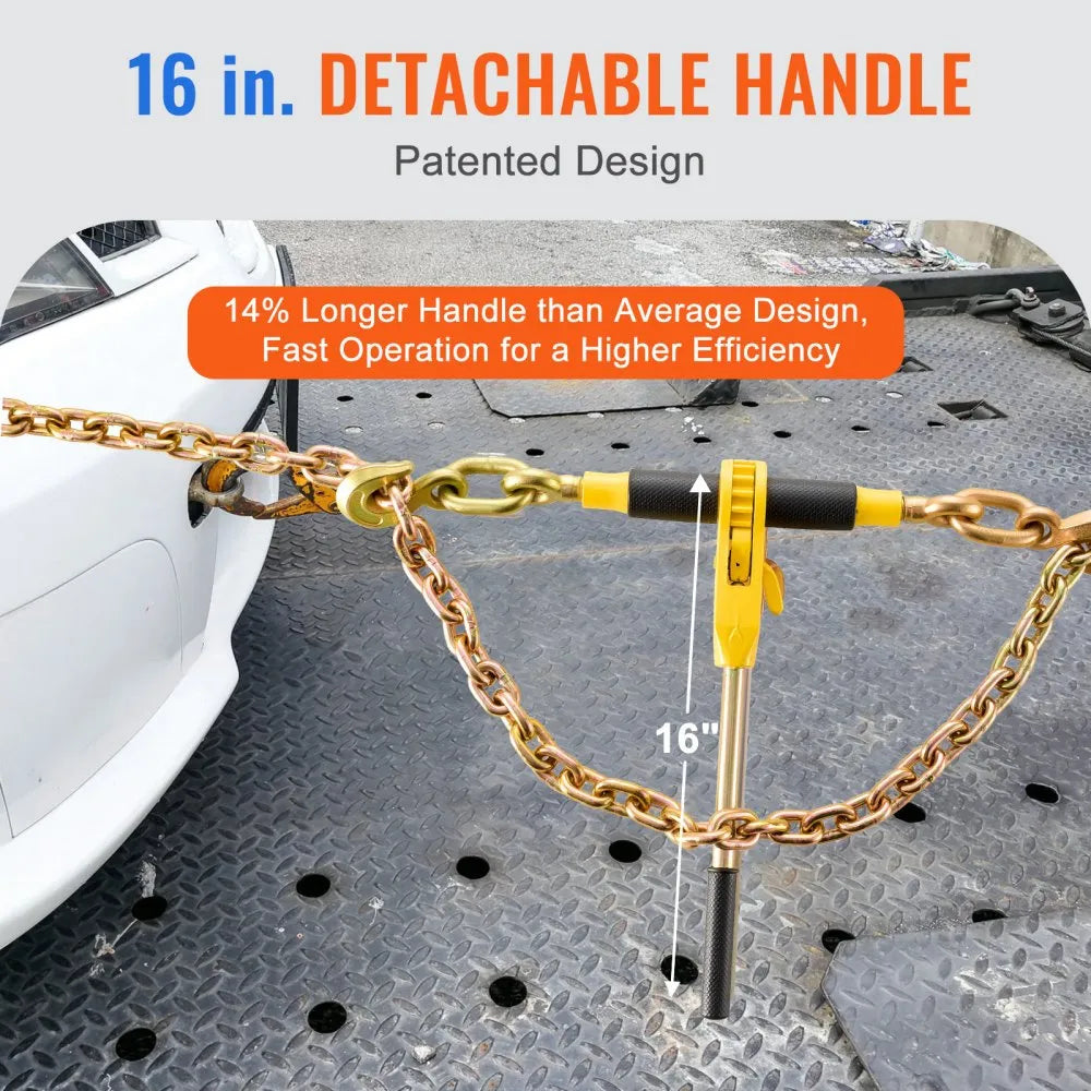 VEVOR Ratchet Chain Binder 2PCS, 3/8"-1/2" Heavy Duty Load Binders, with G80 Chains 12000 lbs Secure Load Limit, Labor-saving Anti-skid Handle, Tie Down Hauling Chain Binders for Flatbed Truck Trailer