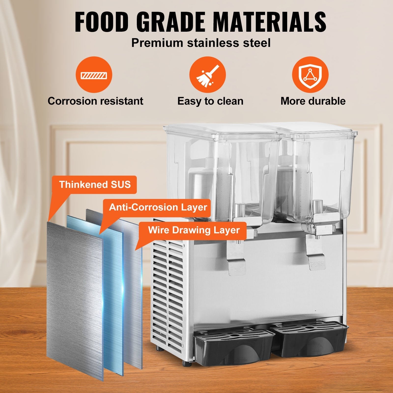 VEVOR Commercial Beverage Dispenser, 13.6 Qt 12L 2 Tanks Ice Tea Drink Machine, 280W 304 Stainless Steel Juice Dispenser with 41?-53.6? Thermostat Controller, for Cold Drink Restaurant Hotel Party