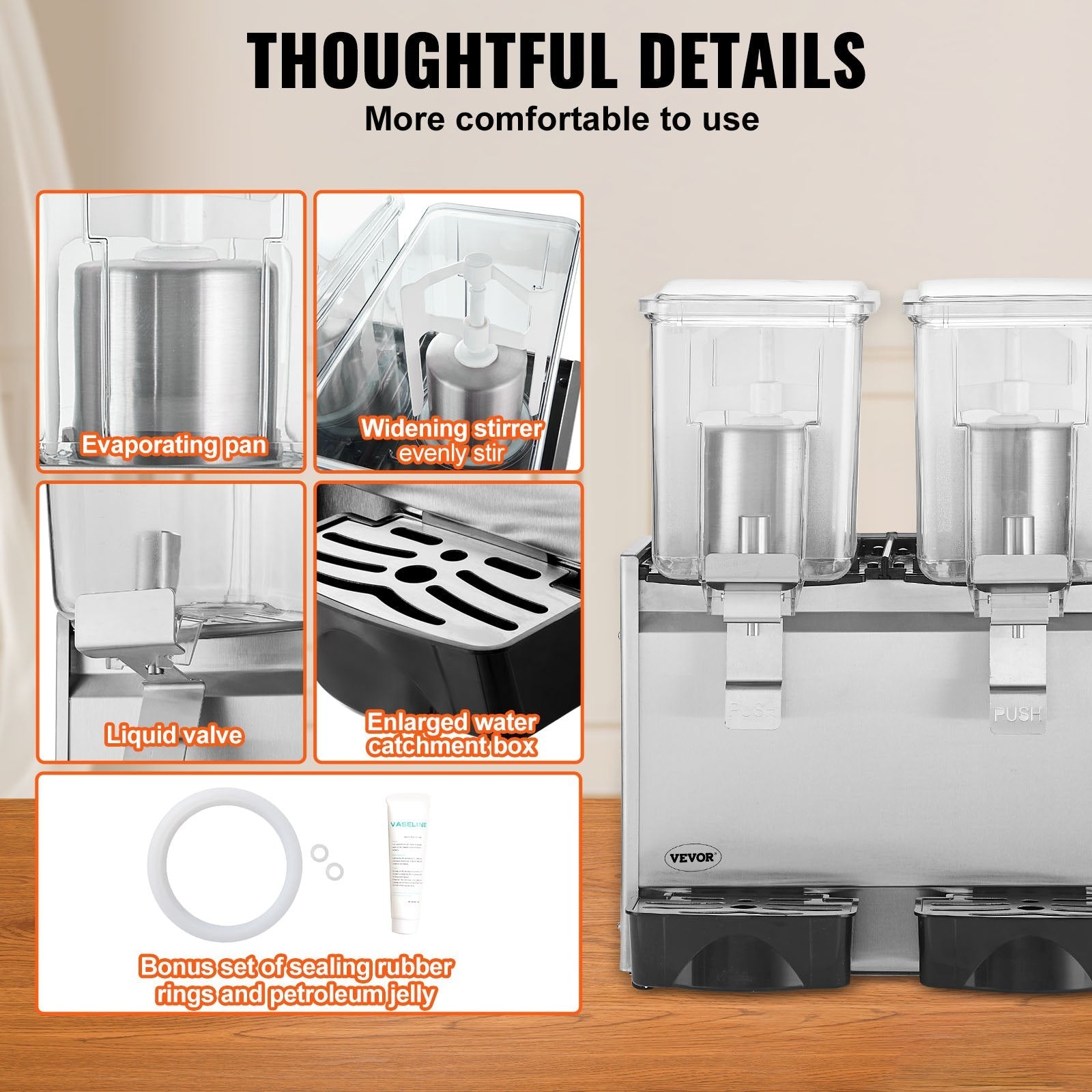 VEVOR Commercial Beverage Dispenser, 13.6 Qt 12L 2 Tanks Ice Tea Drink Machine, 280W 304 Stainless Steel Juice Dispenser with 41?-53.6? Thermostat Controller, for Cold Drink Restaurant Hotel Party