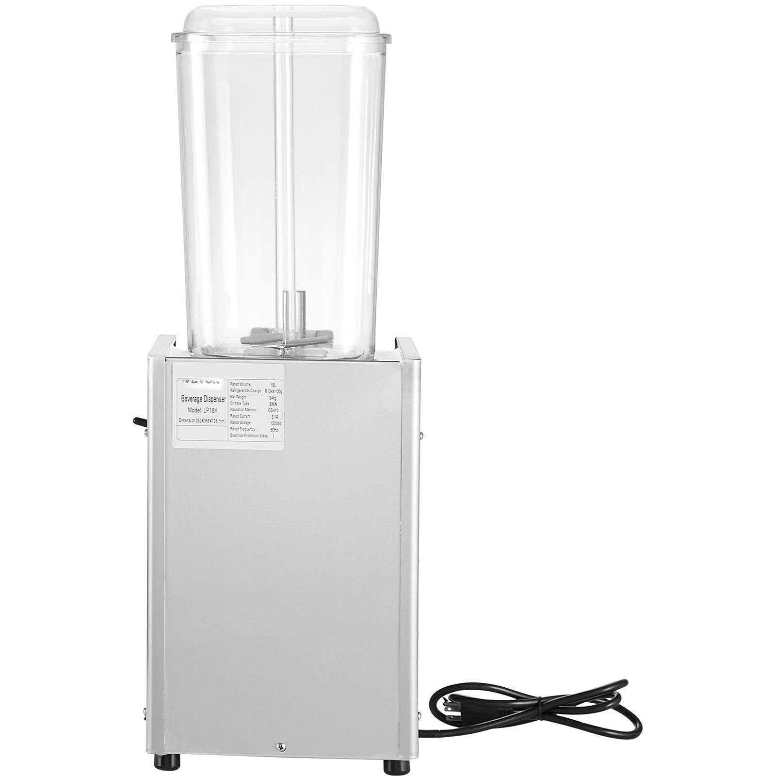 VEVOR Commercial Beverage Dispenser, 20.4 Qt 18L Single Tank Ice Tea Drink Machine, 325W 304 Stainless Steel Juice Dispenser with 41?-53.6? Thermostat Controller, for Cold Drink Restaurant Hotel Party
