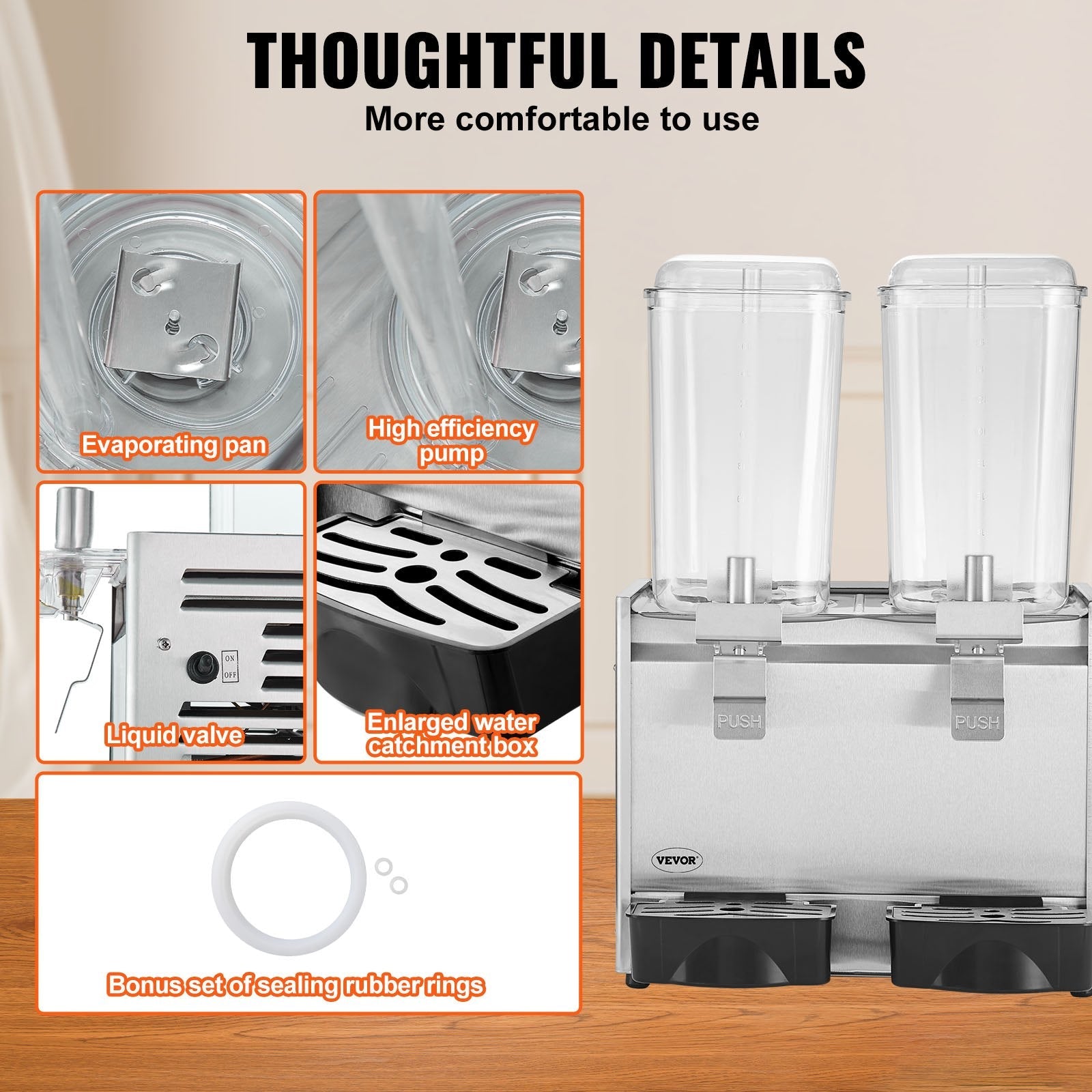 VEVOR Commercial Beverage Dispenser, 20.4 Qt 18L 2 Tanks Ice Tea Drink Machine, 590W 304 Stainless Steel Juice Dispenser with 41?-53.6? Thermostat Controller, for Cold Drink Restaurant Hotel Party