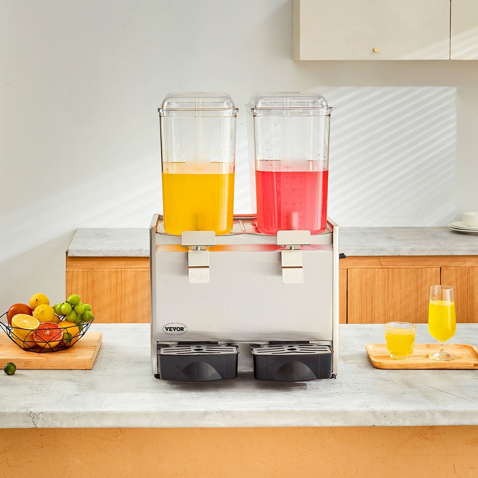 VEVOR Commercial Beverage Dispenser, 20.4 Qt 18L 2 Tanks Ice Tea Drink Machine, 590W 304 Stainless Steel Juice Dispenser with 41?-53.6? Thermostat Controller, for Cold Drink Restaurant Hotel Party