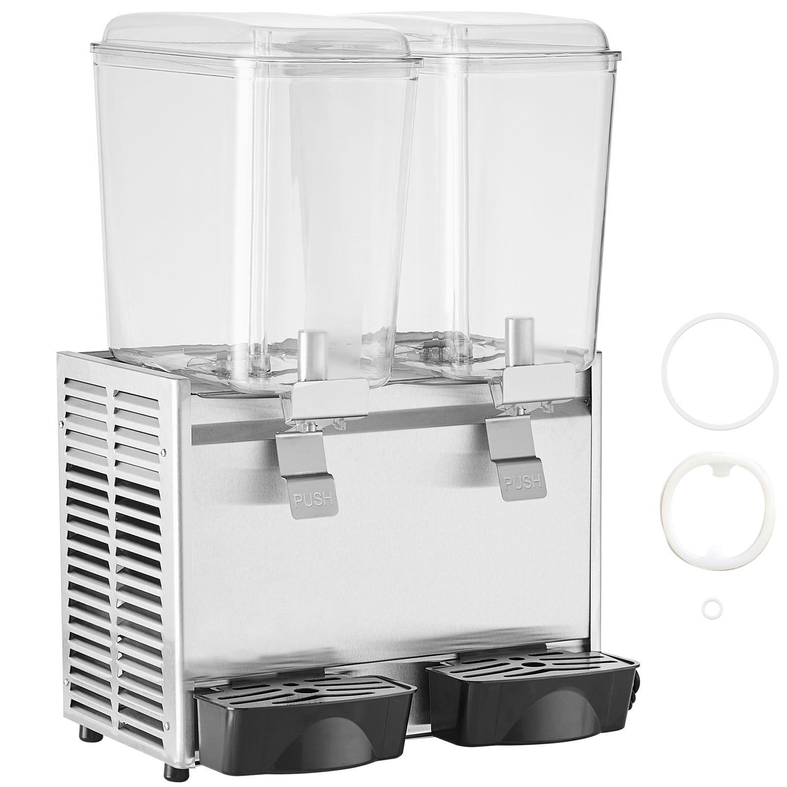 VEVOR Commercial Beverage Dispenser, 20.4 Qt 18L 2 Tanks Ice Tea Drink Machine, 590W 304 Stainless Steel Juice Dispenser with 41?-53.6? Thermostat Controller, for Cold Drink Restaurant Hotel Party