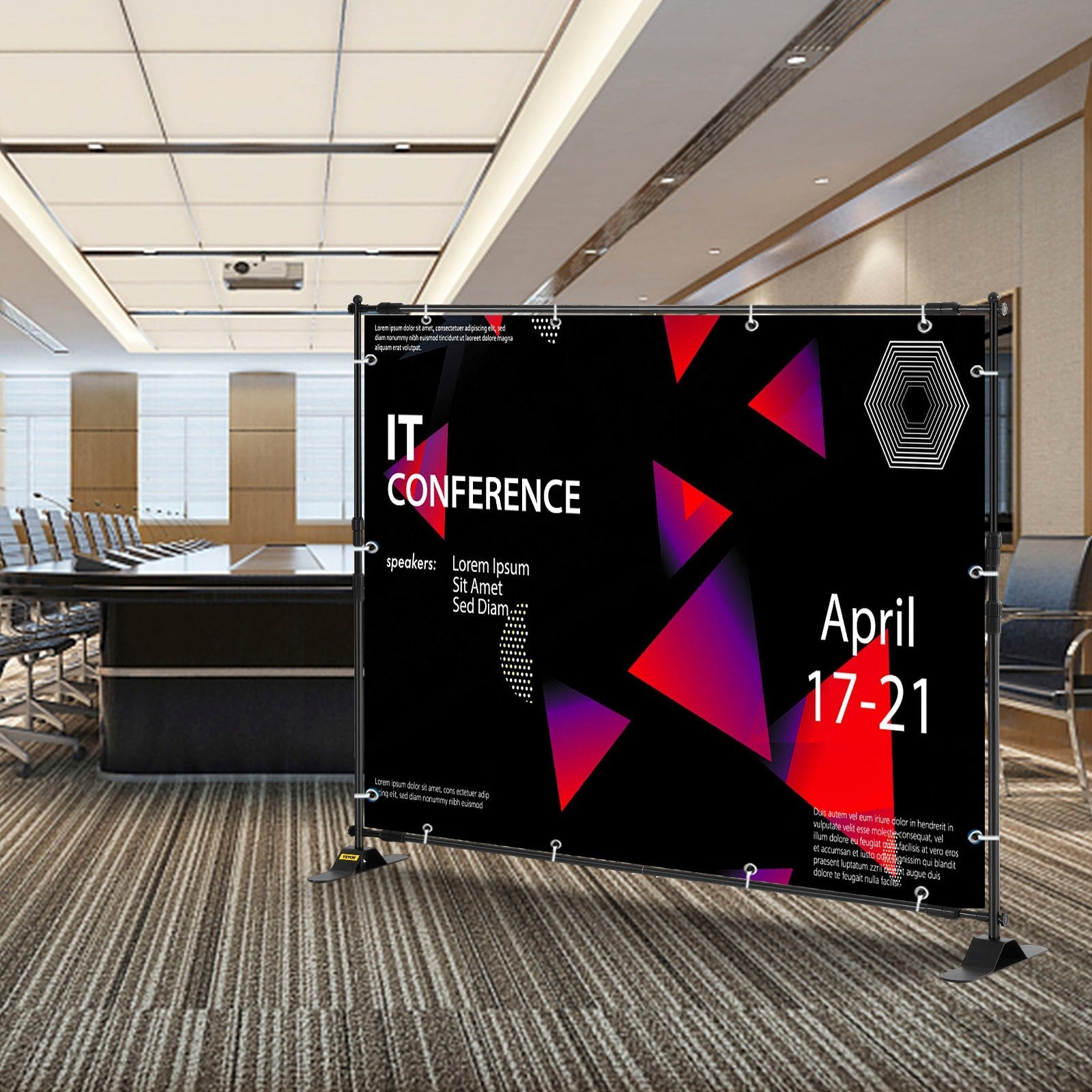 VEVOR 8×8feet Banner Stand Adjustable Display Backdrop Lightweight Portable Trade Show Wall for Photography(8' Banner Stand), Black