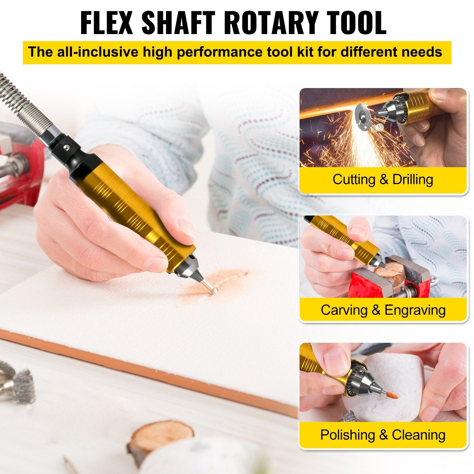 VEVOR Flex Shaft Grinder 780W Rotary Tool 500-23000RPM Rotary Carver with 1/4\" 3-Jaw Chuck & Stepless Speed Foot Pedal Hanging Grinding Machine 131PCS Accessories for Jewelry Polishing Grinding DIY