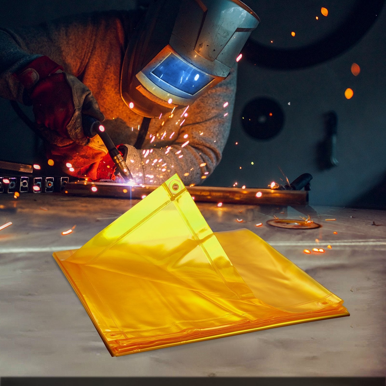 VEVOR Welding Screen with Frame, 6' x 8' Welding Curtain Screen, Flame-Resistant Vinyl Welding Protection Screen on 4 Swivel Wheel (2 Lockable), Moveable & Professional for Workshop/Industrial, Yellow