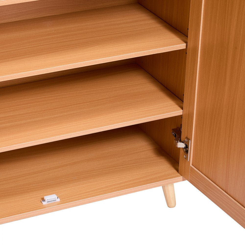 VEVOR Rattan Shoe Cabinet 5 Tiers Shoe Organizer 2 Doors & Adjustable Shelves