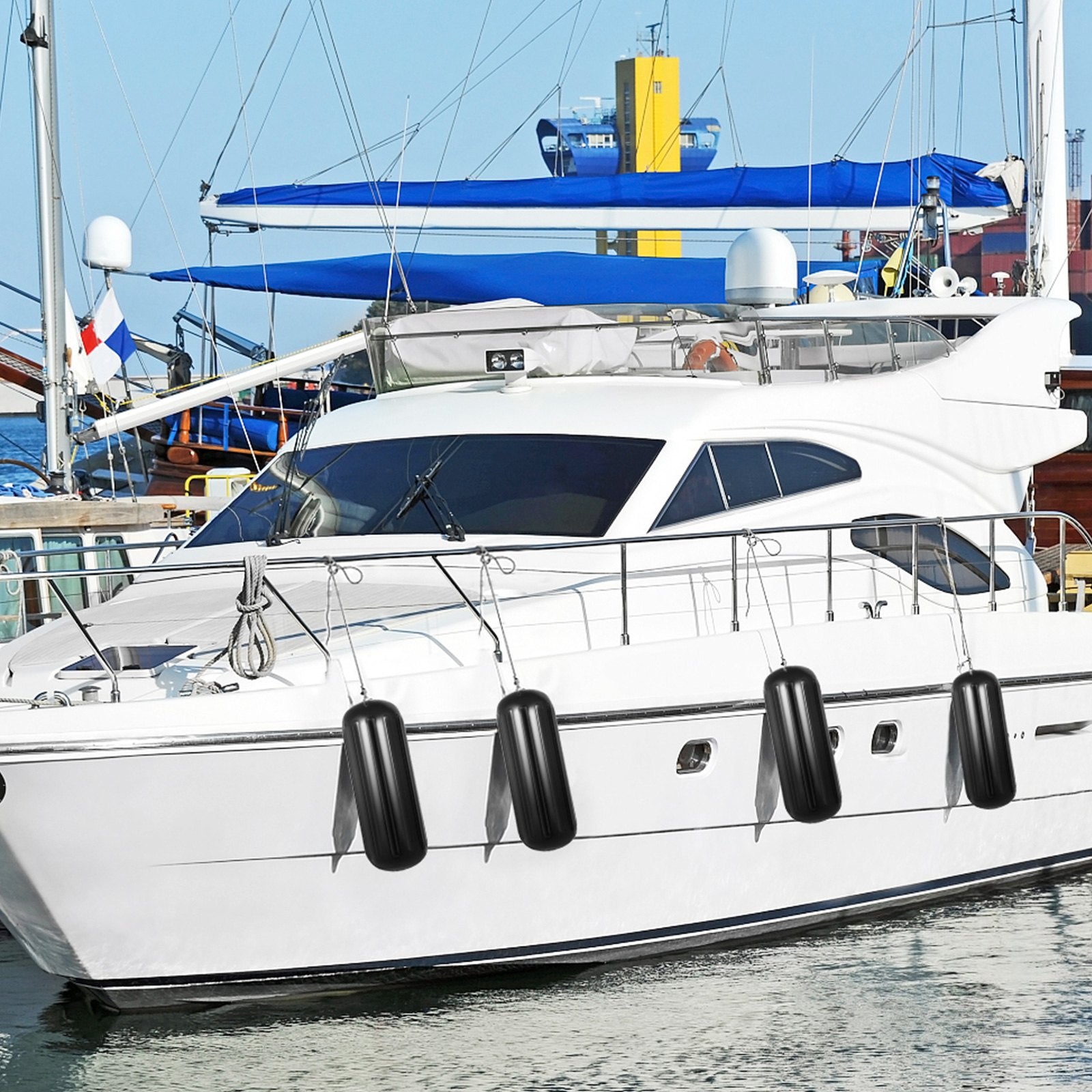 VEVOR Boat Fender, 10 x 28 Inch Inflatable Vinyl Boat Fenders, 4 pcs Ribbed Boat Bumpers, with Center Hole, for Bumpers Protection, Black