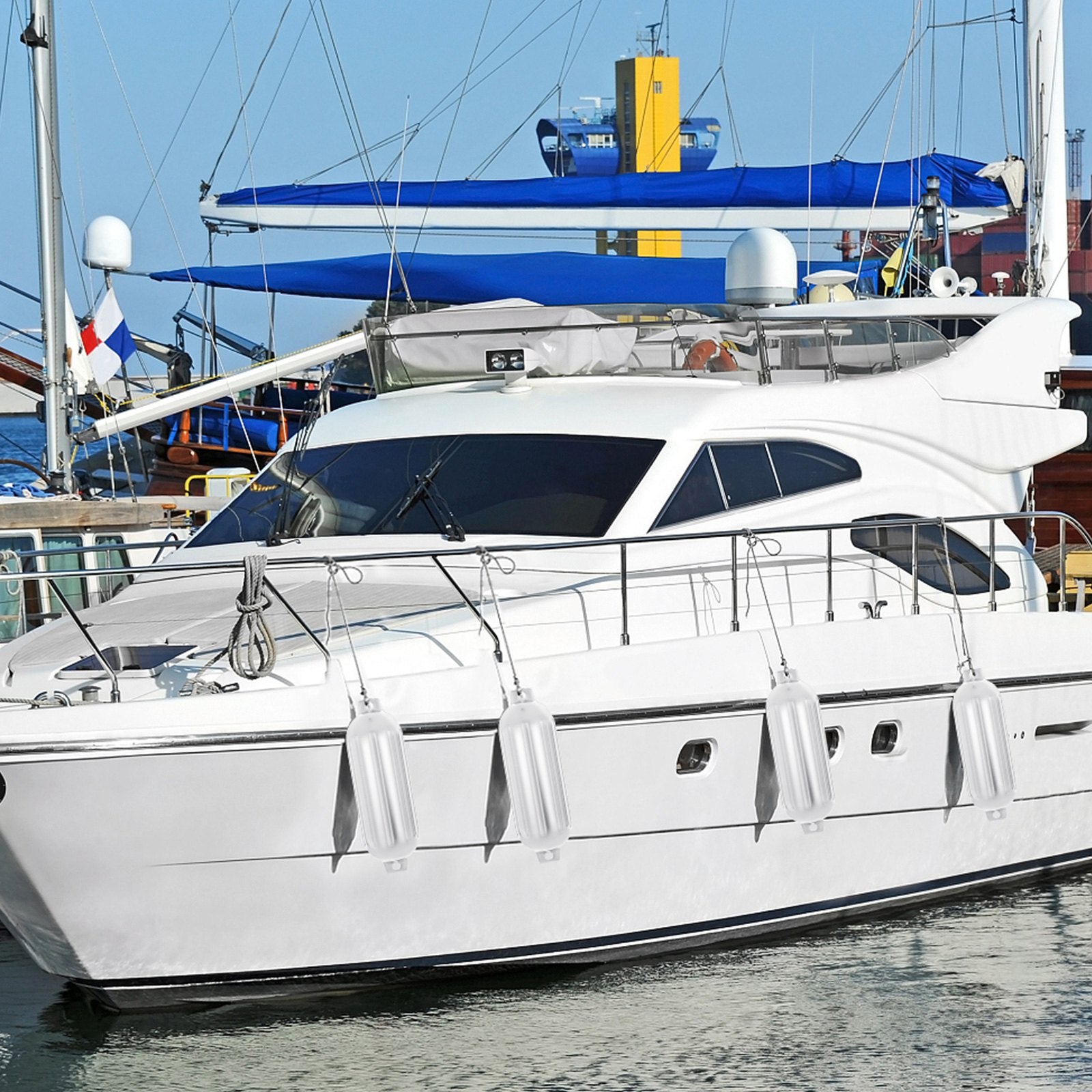 VEVOR Boat Fender 8.5 x 27 inches White Boat Protection Pack of 4 Ribbed Twin Eyes Boat Fender Bumper and Pump to Inflate