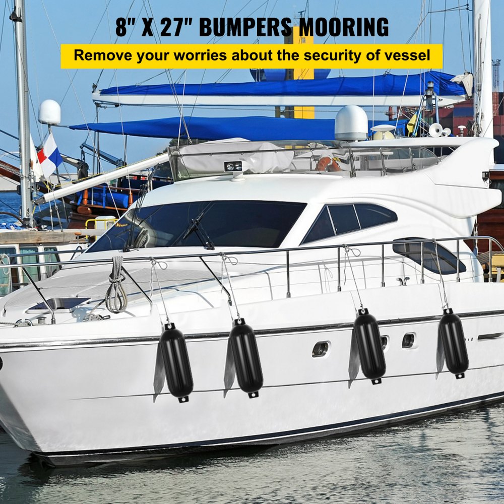 VEVOR Boat Fenders 4 Ribbed 8\" x 27\" PVC Bumper Dock Shield Protection Black