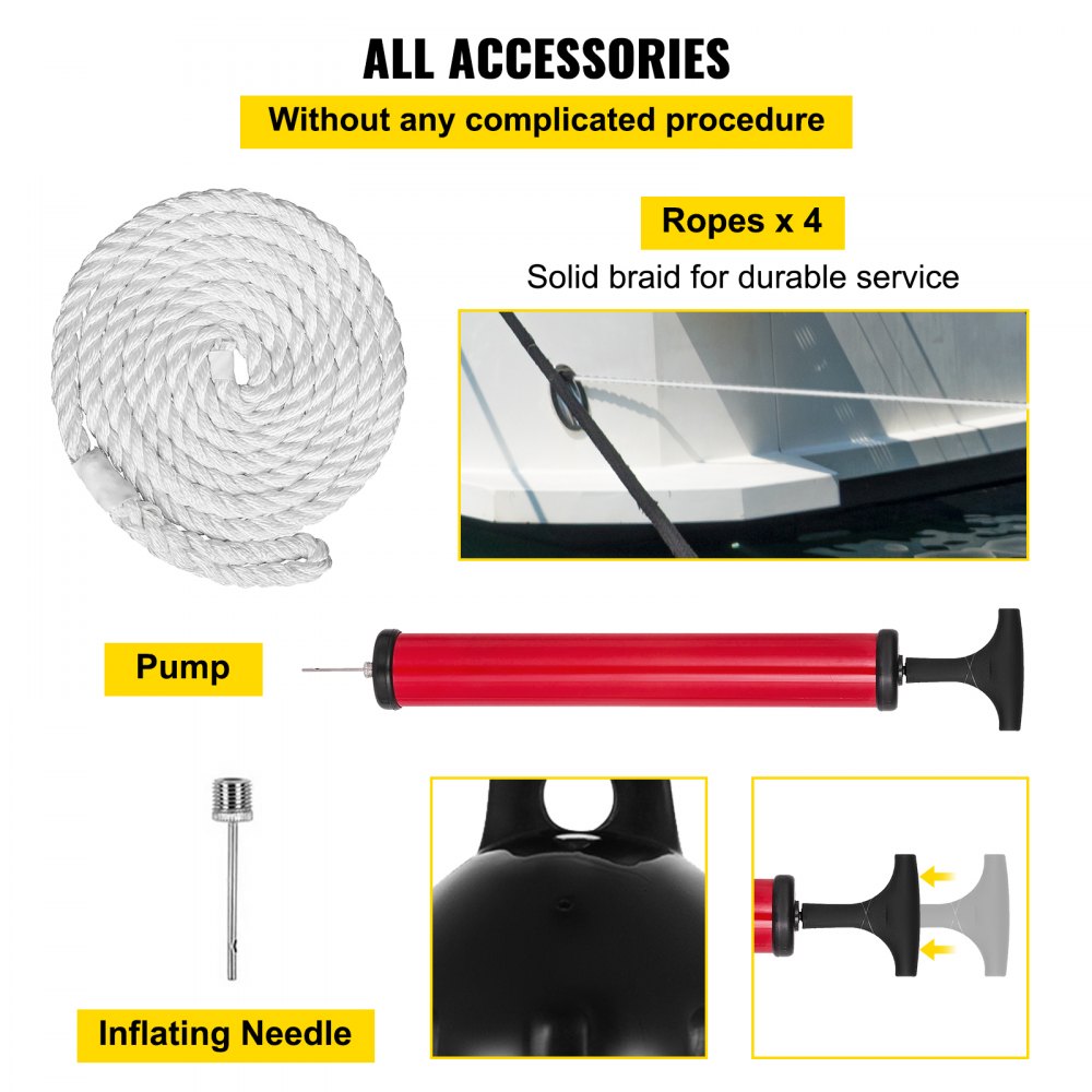 VEVOR Boat Fenders 4 Ribbed 8\" x 27\" PVC Bumper Dock Shield Protection Black