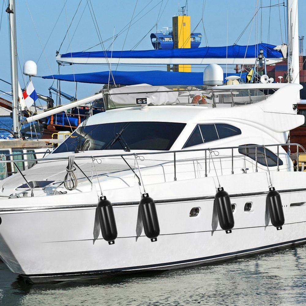 VEVOR Boat Fenders 4 Ribbed 8\" x 27\" PVC Bumper Dock Shield Protection Black