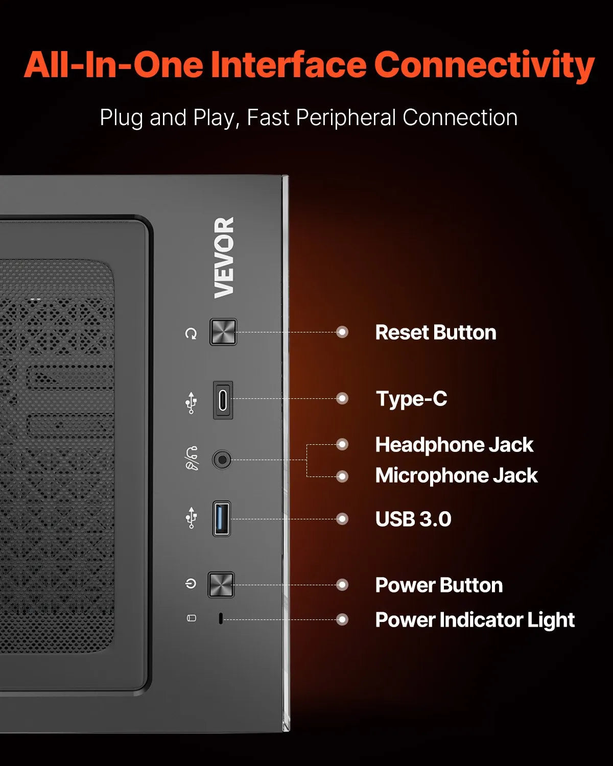 VEVOR PC Gaming Case Mid-Tower Computer Case with 2 Fans for ATX Motherboard