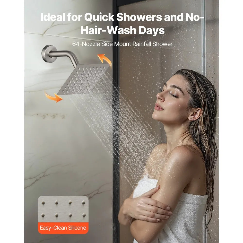 10" / 12" Ceiling Mount Rainfall Shower Faucet Set with Wall Shower Head & 2-in-1 Handheld Spray – Brushed Nickel