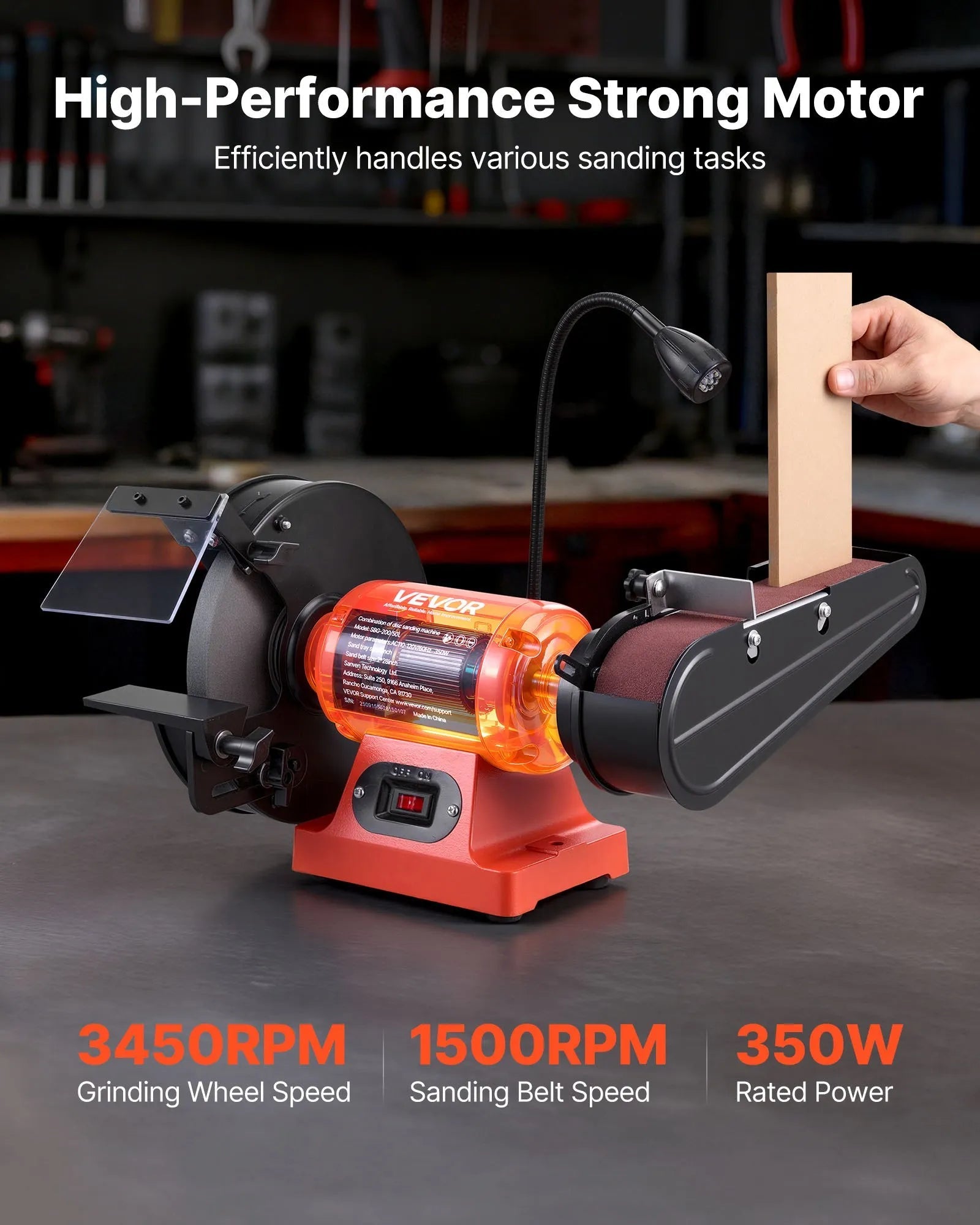 VEVOR 8" Bench Grinder & 2" x 28" Belt Sander Combo, 350W Professional Grinding Sanding Machine with LED Work Light & Protective Eye Shield for Metalworking, Woodworking, Knife Sharpening