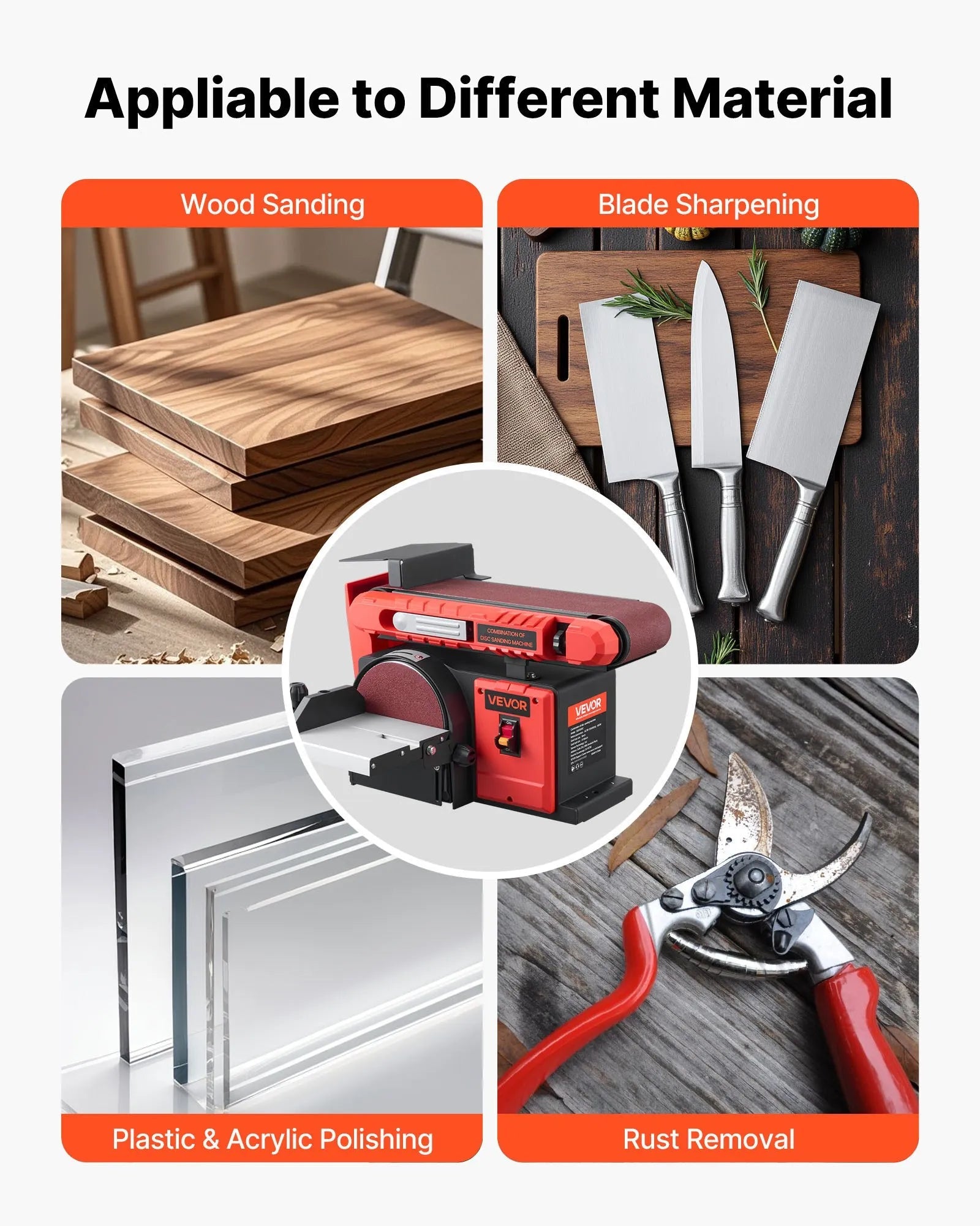 VEVOR 6" Disc Sander & 4" x 36" Belt Sander, 400W Professional Belt Disc Sanders Combo with 0 - 45° Adjustable Worktable & Dust Collection Port for Woodworking, Knife Sharpening, DIY Crafting