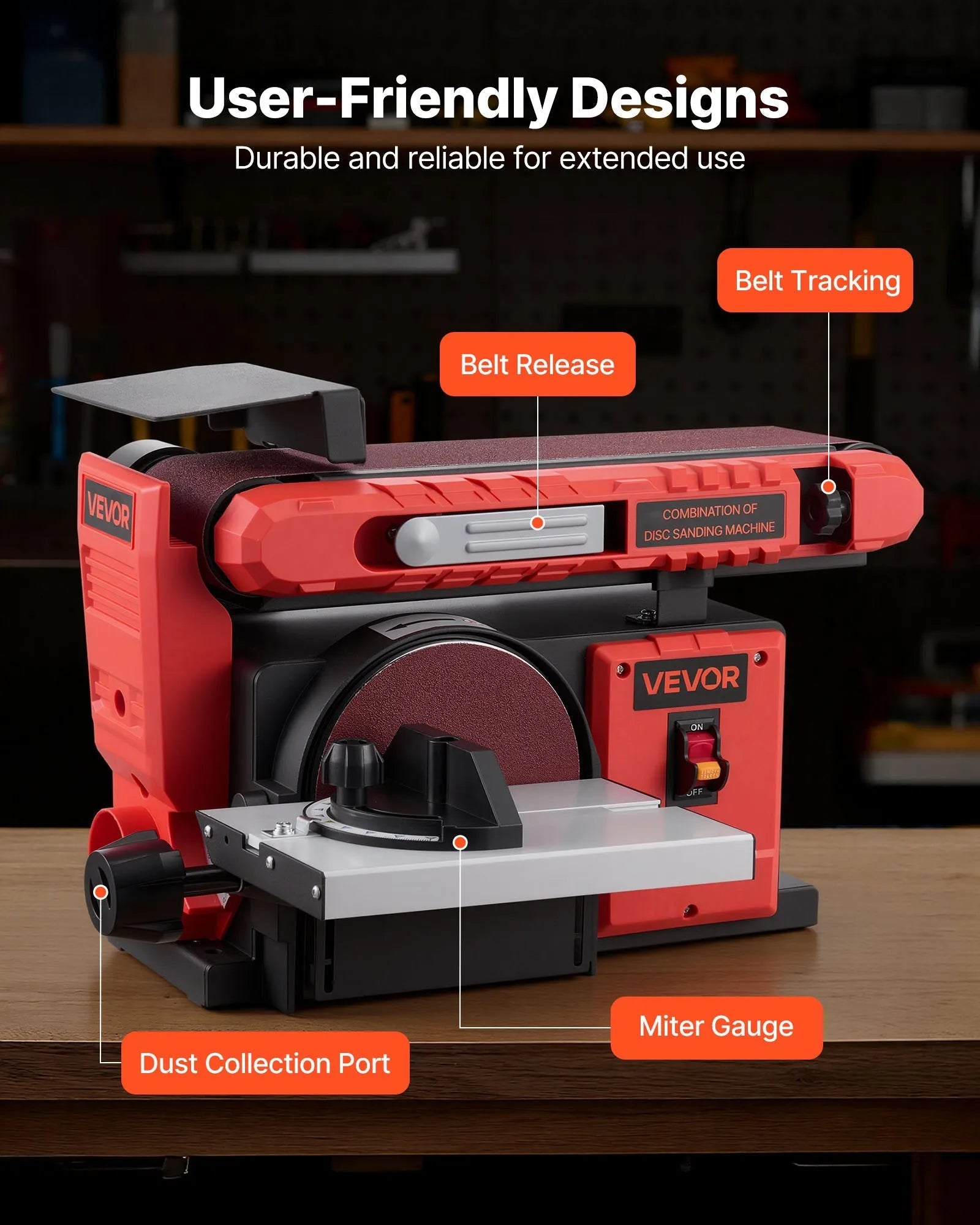 VEVOR 6" Disc Sander & 4" x 36" Belt Sander, 400W Professional Belt Disc Sanders Combo with 0 - 45° Adjustable Worktable & Dust Collection Port for Woodworking, Knife Sharpening, DIY Crafting