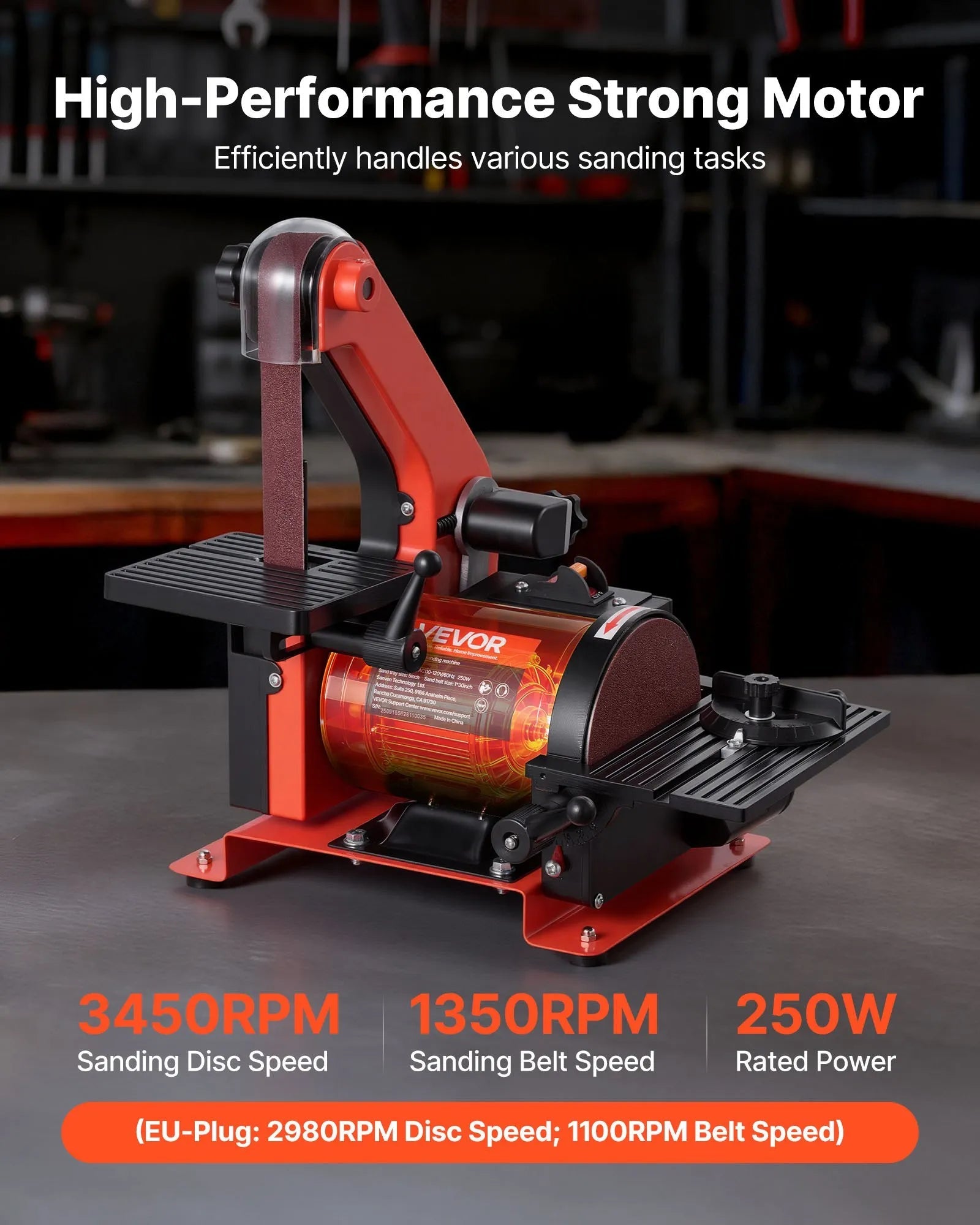 VEVOR 5" Disc Sander & 1" x 30" Belt Sander, 250W Benchtop Belt Disc Sanders Combo with 0 - 45° Adjustable Worktable & Dust Collection Ports for Woodworking, Furniture Refinishing, DIY Crafting