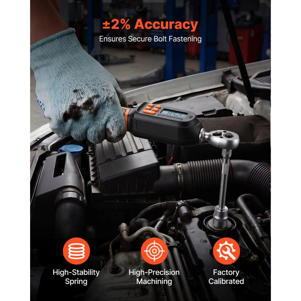 1/4" Drive Digital Torque Wrench Set with Sockets & Bits, LCD Display, ±2% Accuracy, 42-Piece Precision Tool Kit