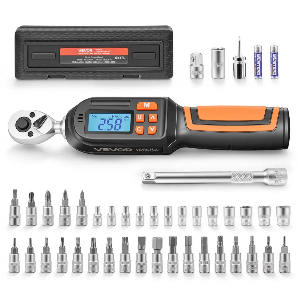 1/4" Drive Digital Torque Wrench Set with Sockets & Bits, LCD Display, ±2% Accuracy, 42-Piece Precision Tool Kit