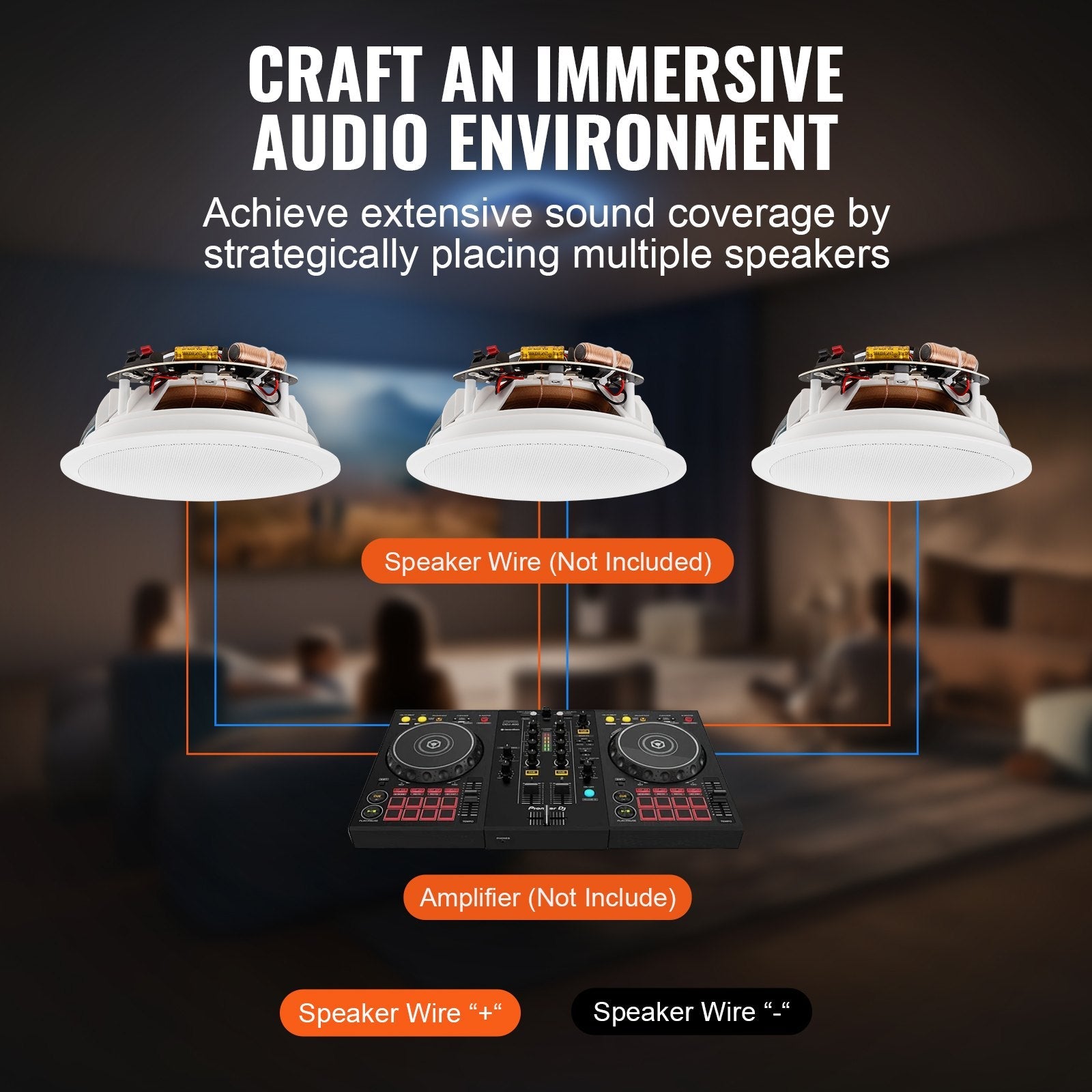 VEVOR 6.5 Inch in Ceiling Speakers, 150-Watts, Flush Mount Ceiling & in-Wall Speakers System with 8?Impedance 89dB Sensitivity, for Home Kitchen Living Room Bedroom or Covered Outdoor Porches, Single