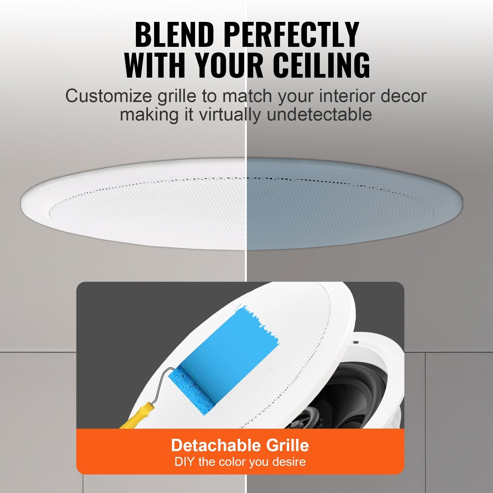 VEVOR 6.5'' Bluetooth in Ceiling Speakers, 150W, Flush Mount Ceiling & in-Wall Speaker System with 8?Impedance 89dB Sensitivity, for Home Kitchen Living Room Bedroom or Covered Outdoor Porches, Single