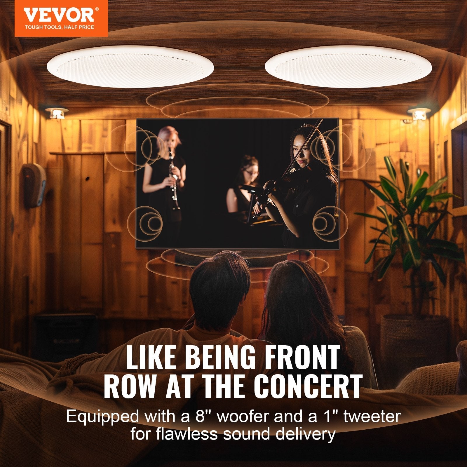 VEVOR 2 PCs 8 Inch in Ceiling Speakers, 50-Watts, Flush Mount Ceiling & in-Wall Speakers System with 8?Impedance 89dB Sensitivity, for Home Kitchen Living Room Bedroom or Covered Outdoor Porches