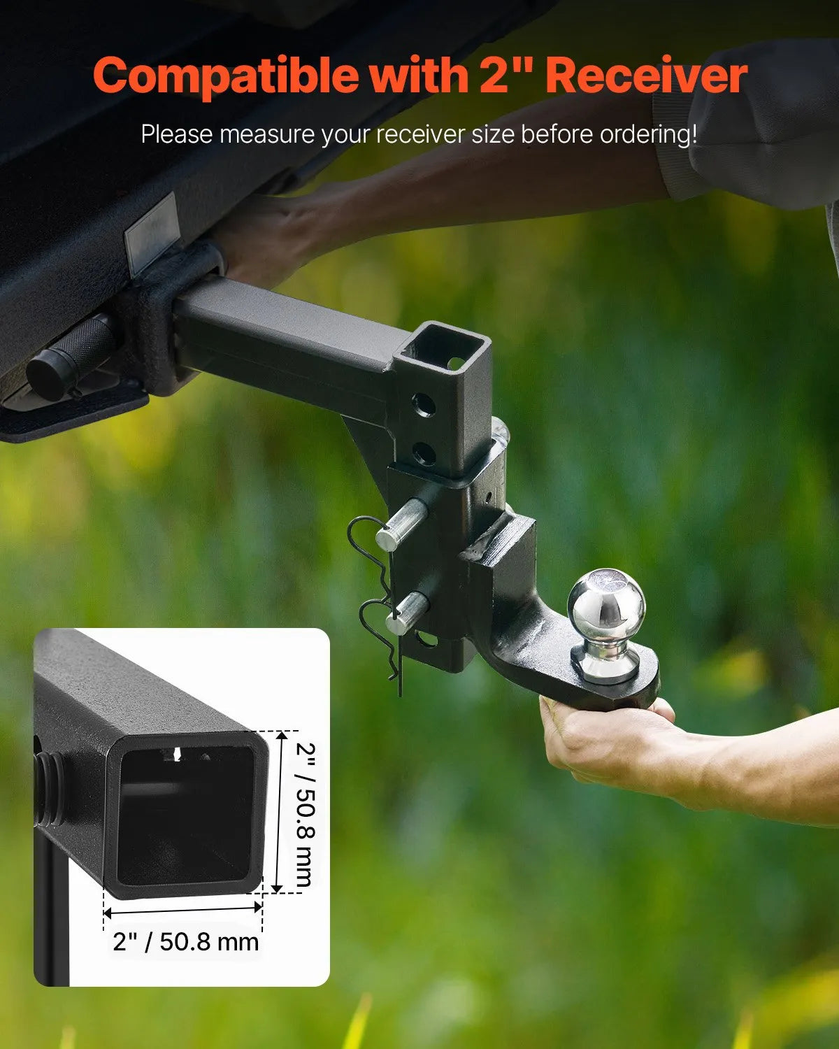 VEVOR Adjustable Trailer Hitch 2" Receiver 9" Drop Ball Mount Hitch 7500 lbs