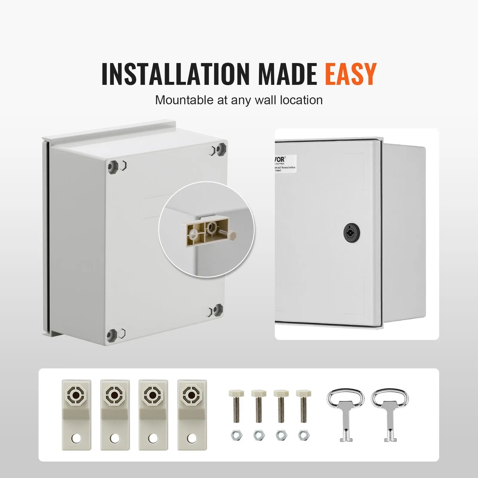 VEVOR Fiberglass Enclosure 11.8 x 9.8 x 5.5" Electrical Enclosure Box NEMA 3X Electronic Equipment Enclosure Box IP65 Weatherproof Wall-Mounted Electrical Enclosure With Hinges & Quarter-Turn Latches