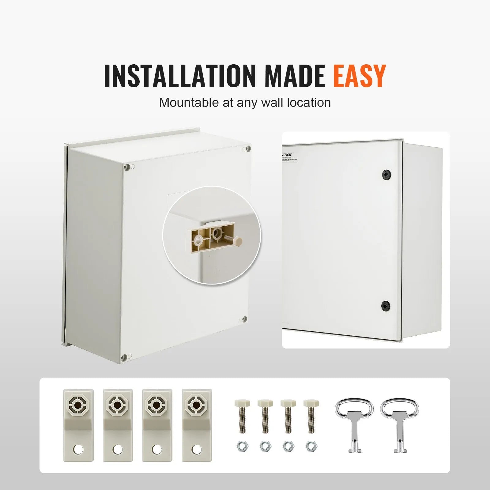 VEVOR Fiberglass Enclosure 19.7 x 15.7 x7.9" Electrical Enclosure Box NEMA 3X Electronic Equipment Enclosure Box IP65 Weatherproof Wall-Mounted Electrical Enclosure With Hinges & Quarter-Turn Latches