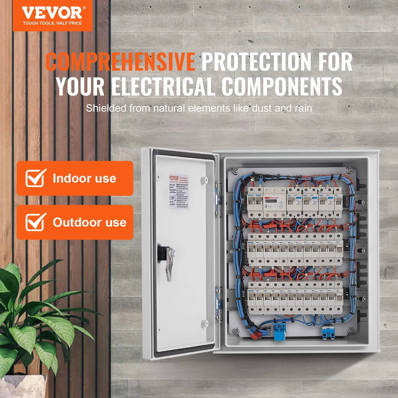 VEVOR Fiberglass Enclosure 23.6 x 15.7 x 9.1" Electrical Enclosure Box NEMA 3X Electronic Equipment Enclosure Box IP65 Weatherproof Wall-Mounted Electrical Enclosure With Hinges & Quarter-Turn Latches