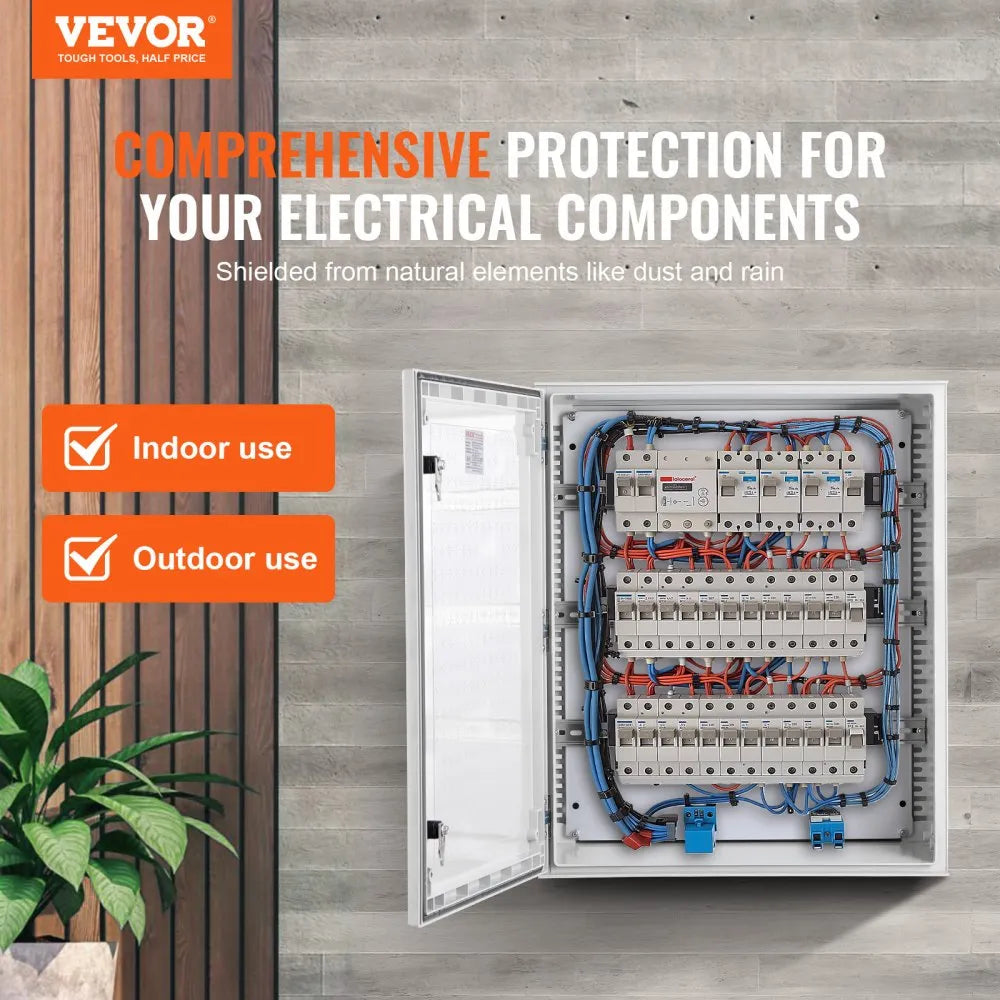 VEVOR Fiberglass Enclosure 23.6 x 19.7 x 9.1" Electrical Enclosure Box NEMA 3X Electronic Equipment Enclosure Box IP65 Weatherproof Wall-Mounted Electrical Enclosure With Hinges & Quarter-Turn Latches