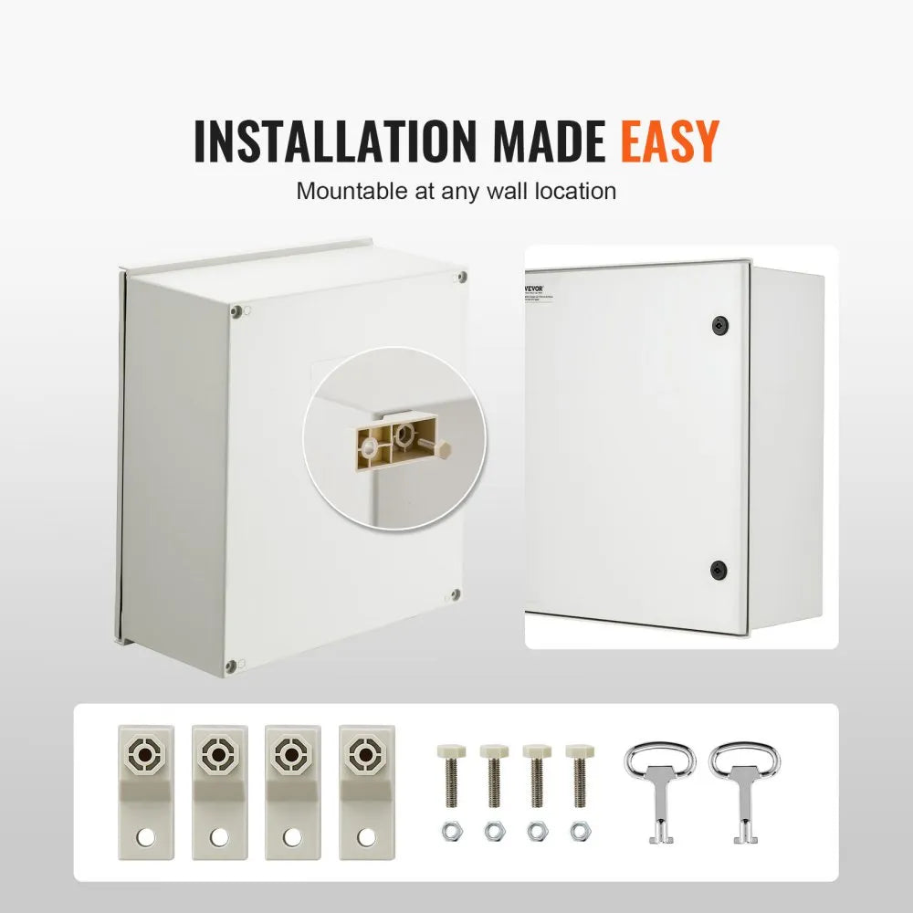 VEVOR Fiberglass Enclosure 23.6 x 19.7 x 9.1" Electrical Enclosure Box NEMA 3X Electronic Equipment Enclosure Box IP65 Weatherproof Wall-Mounted Electrical Enclosure With Hinges & Quarter-Turn Latches