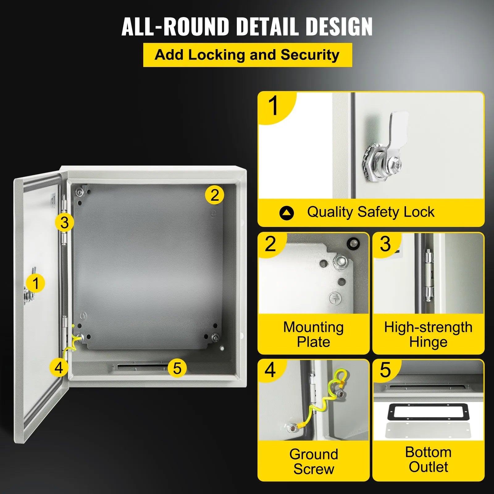 VEVOR Steel Electrical Box 12'' x 10'' x 6'' Electrical Enclosure Box, Carbon Steel Hinged Junction Box, IP65 Weatherproof Metal Box Wall-Mounted Electronic Equipment Enclosure Box with Mounting Plate