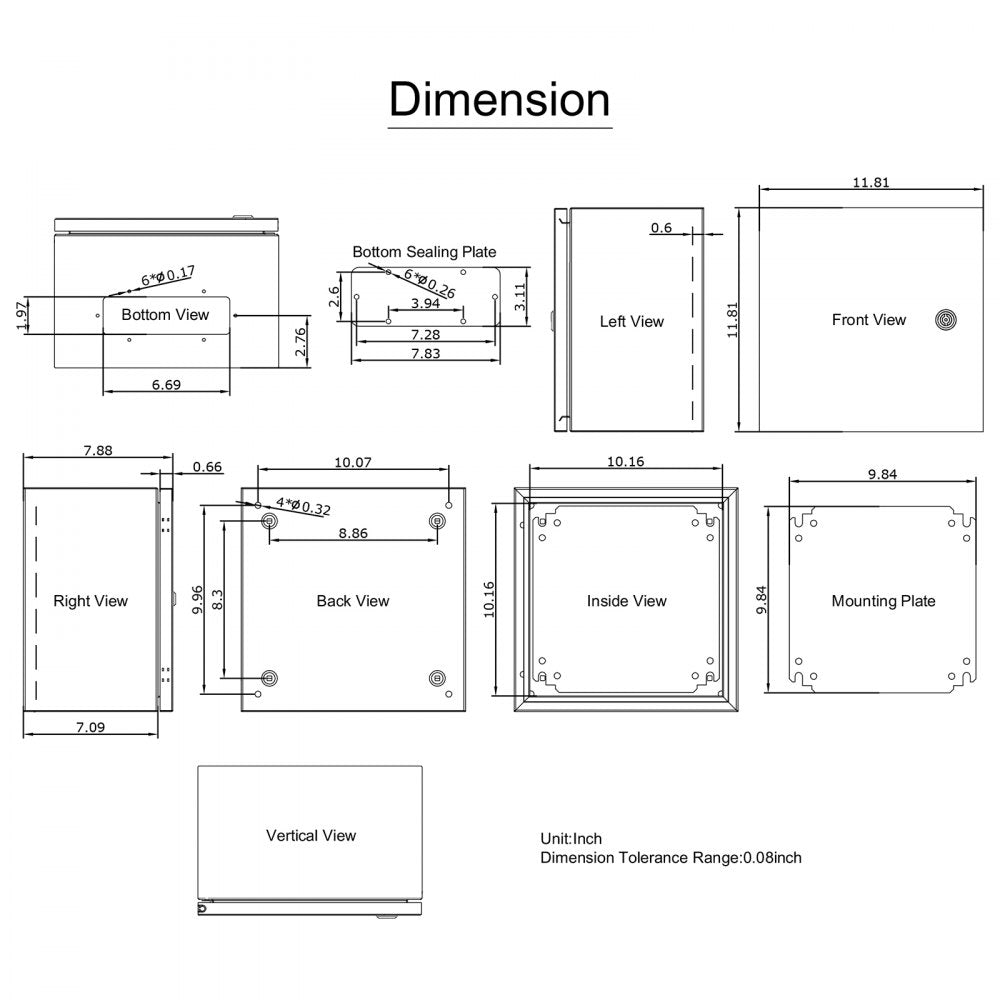 VEVOR Steel Electrical Box 12'' x 12'' x 8'' Electrical Enclosure Box, Carbon Steel Hinged Junction Box, IP65 Weatherproof Metal Box Wall-Mounted Electronic Equipment Enclosure Box with Mounting Plate