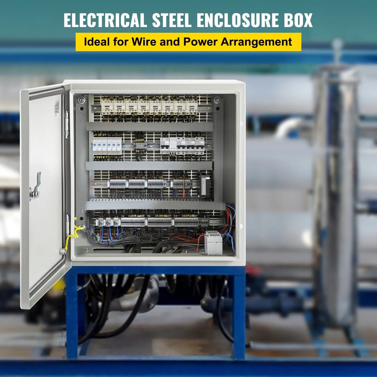 VEVOR Steel Electrical Box 16 x 16 x 8" Electrical Enclosure Box, Carbon Steel Hinged Junction Box, IP65 Weatherproof Metal Box Wall-Mounted Electronic Equipment Enclosure Box with Mounting Plate