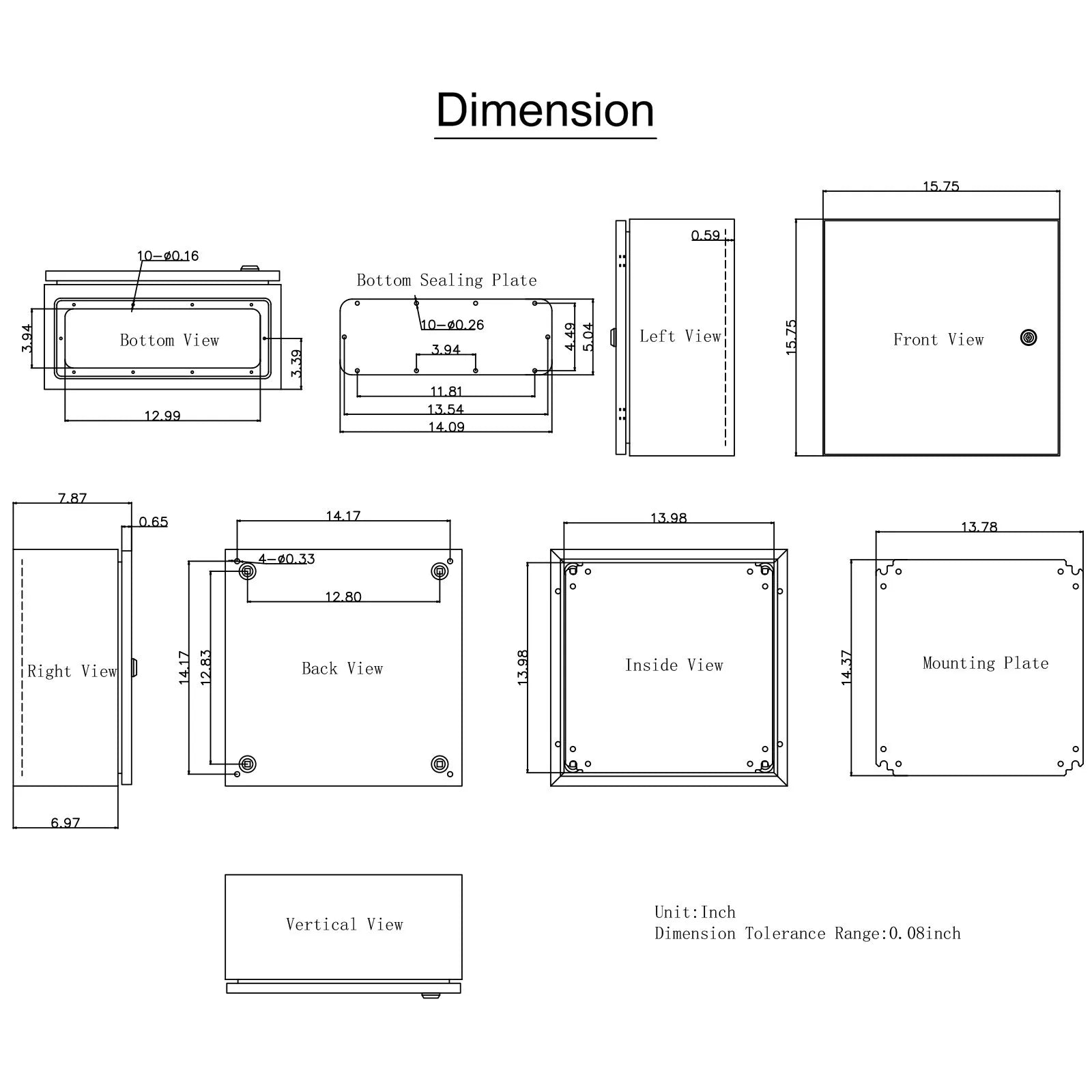 VEVOR Steel Electrical Box 16 x 16 x 8" Electrical Enclosure Box, Carbon Steel Hinged Junction Box, IP65 Weatherproof Metal Box Wall-Mounted Electronic Equipment Enclosure Box with Mounting Plate