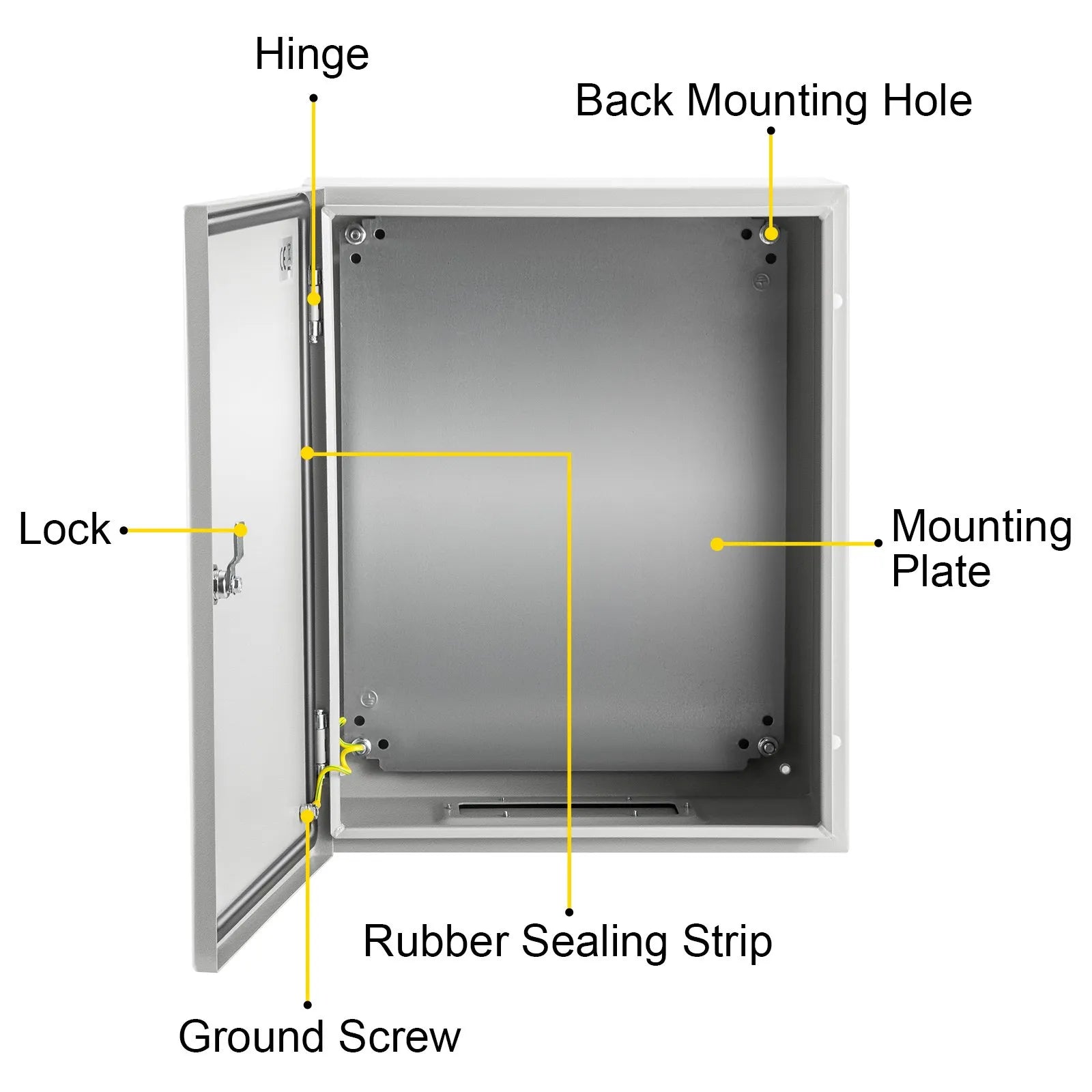 VEVOR Steel Electrical Box 20'' x 16'' x 10'' Electrical Enclosure Box, Carbon Steel Hinged Junction Box IP65 Weatherproof Metal Box Wall-Mounted Electronic Equipment Enclosure Box with Mounting Plate