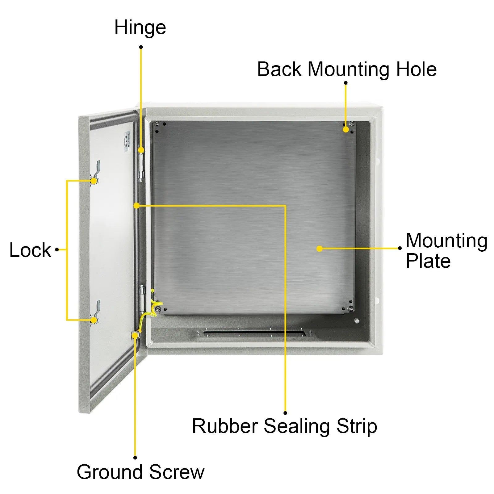 VEVOR Steel Electrical Box 24'' x 24'' x 12'' Electrical Enclosure, Carbon Steel Hinged Junction Box, IP65 Weatherproof Metal Box Wall-Mounted Electronic Equipment Enclosure Box with Mounting Plate