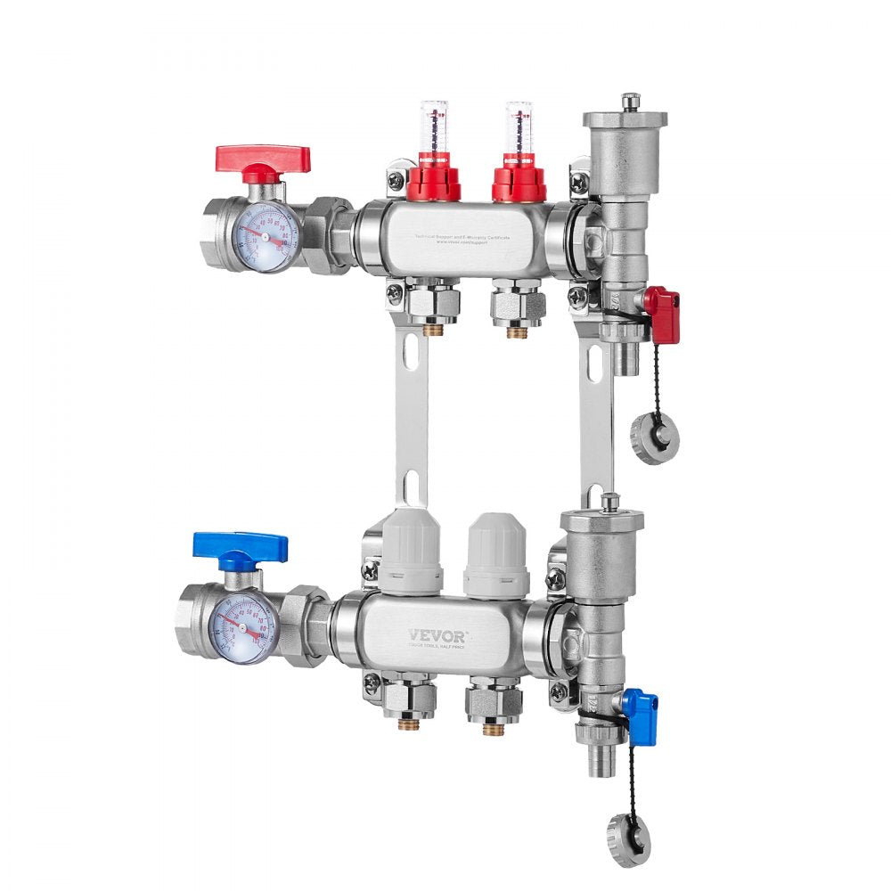 VEVOR 2-Branch Radiant Heat Manifold 1/2" PEX Tubing Floor Heating Manifold Set
