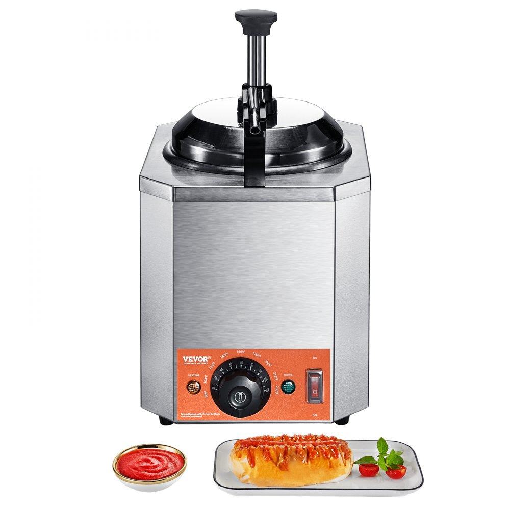 VEVOR Electric Cheese Dispenser with Pump, 2.3 Qt Commercial Hot Fudge Warmer, Stainless Steel Heated Pump Dispenser, 86-230? Temp Adjustable Nacho Cheese Sauce Warmer, for Hot Fudge Cheese Caramel