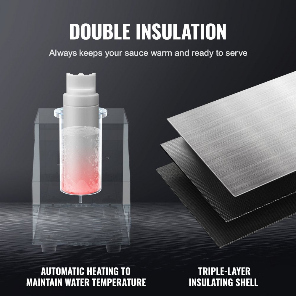 VEVOR Electric Bottle Warmer with Bottle, 0.57 Qt Commercial Cheese Dispenser, Hot Fudge Warmer 86-185? Temp Adjustable, Plastic Bottle Nacho Cheese Sauce Warmer for Hot Fudge Cheese Caramel, Square