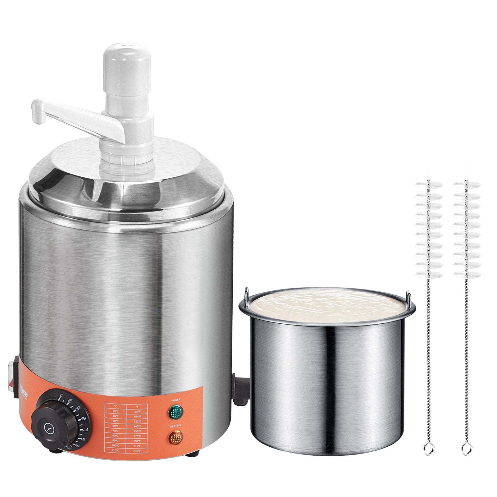 VEVOR Electric Cheese Dispenser with Pump, 2.3 Qt Commercial Hot Fudge Warmer, Plastic Pump Dispenser, 86-230? Temp Adjustable Nacho Cheese Sauce Warmer, for Hot Fudge Cheese Caramel