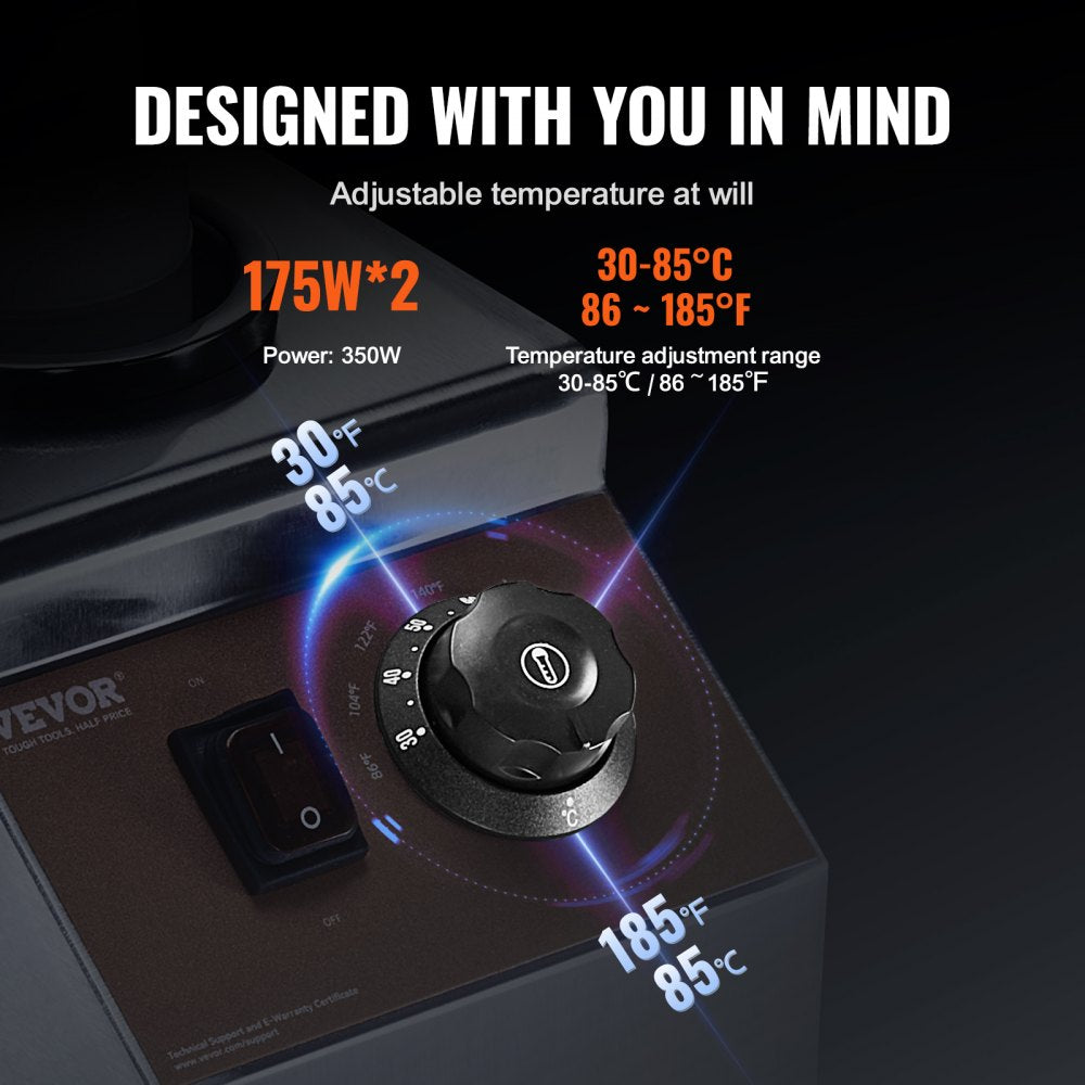 VEVOR Electric Bottle Warmer with Bottles, 0.57x2 Qt Commercial Cheese Dispenser, Hot Fudge Warmer 86-185? Temp Adjustable, Plastic Double Bottles Nacho Cheese Warmer, for Hot Fudge Cheese Caramel