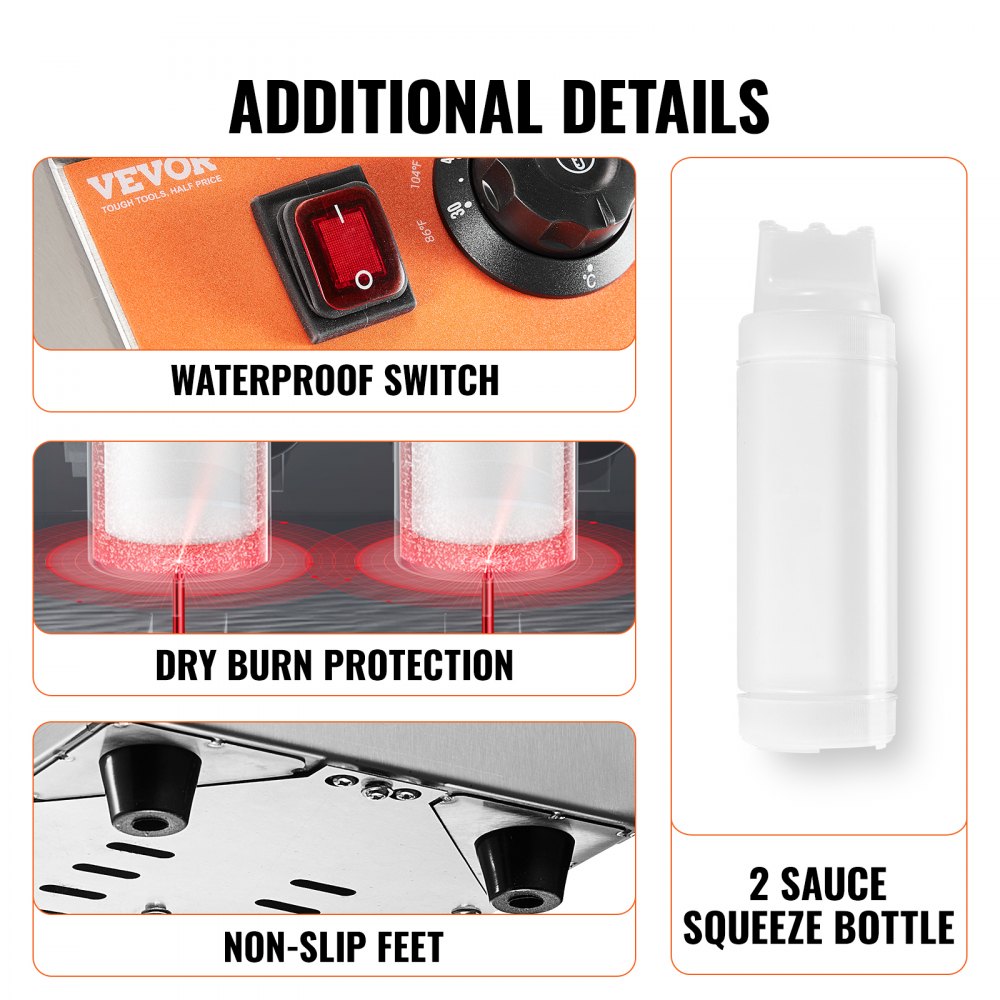 VEVOR Electric Bottle Warmer with Bottles, 0.57x2 Qt Commercial Cheese Dispenser, Hot Fudge Warmer 86-185? Temp Adjustable, Plastic Double Bottles Nacho Cheese Warmer, for Hot Fudge Cheese Caramel