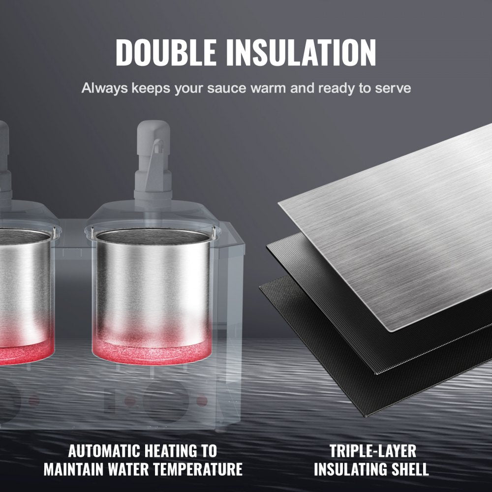 VEVOR Electric Cheese Dispenser with Pumps, 2.3x2 Qt Commercial Hot Fudge Warmer, Plastic Double Pumps Dispenser, 86-230? Temp Adjustable Nacho Cheese Sauce Warmer, for Hot Fudge Cheese Caramel