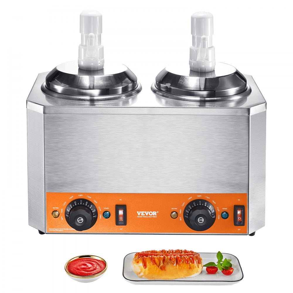 VEVOR Electric Cheese Dispenser with Pumps, 2.3x2 Qt Commercial Hot Fudge Warmer, Plastic Double Pumps Dispenser, 86-230? Temp Adjustable Nacho Cheese Sauce Warmer, for Hot Fudge Cheese Caramel