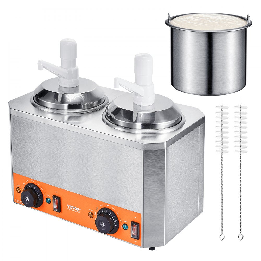 VEVOR Electric Cheese Dispenser with Pumps, 2.3x2 Qt Commercial Hot Fudge Warmer, Plastic Double Pumps Dispenser, 86-230? Temp Adjustable Nacho Cheese Sauce Warmer, for Hot Fudge Cheese Caramel
