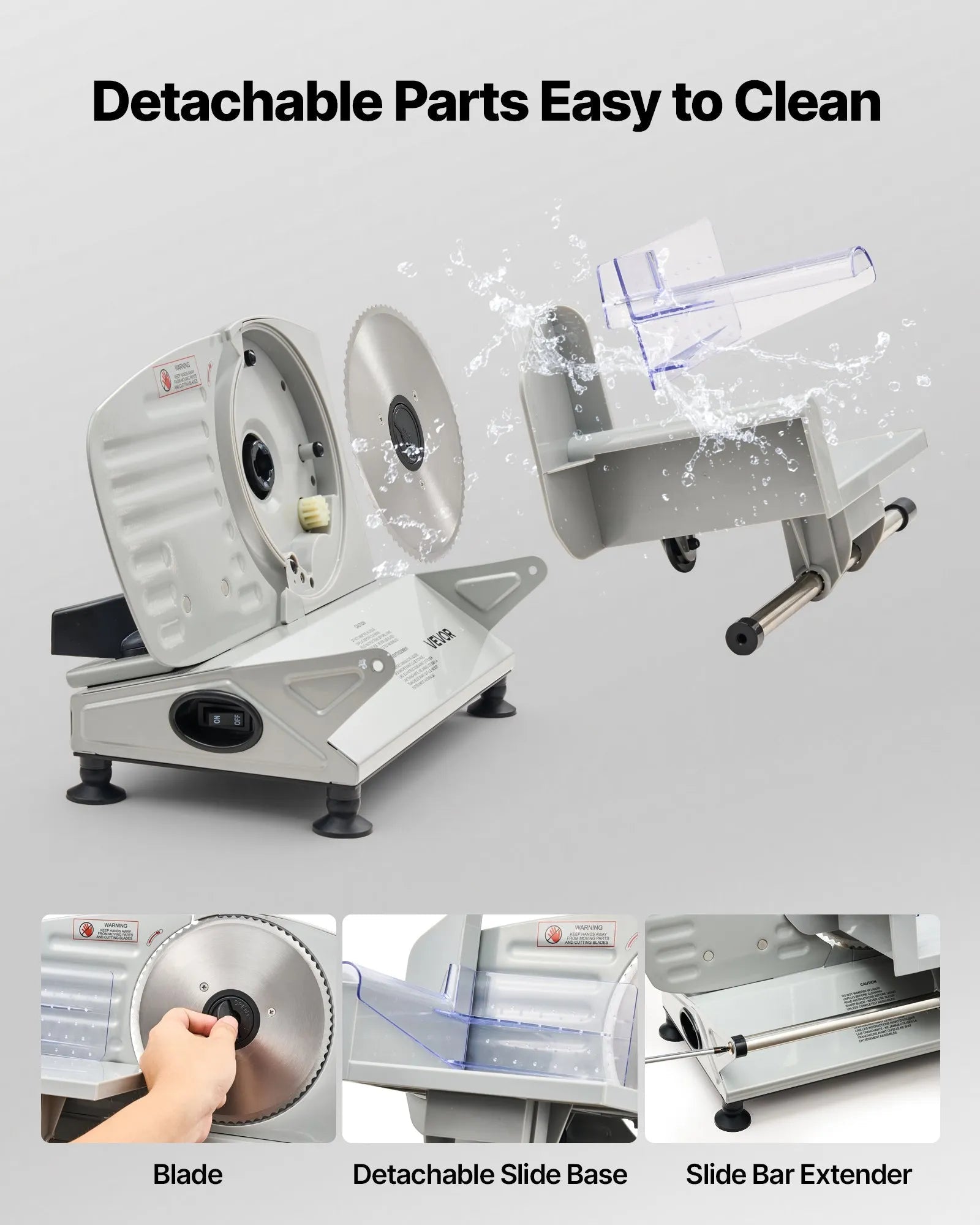 VEVOR Meat Slicer, 6.7 inch 150W Electric Deli Slicer Machine with two SUS420 Blades, 0-0.6 inch Adjustable Thickness, ETL Certified Home Food-Slicer for Meat, Ham, Baguett, Steak